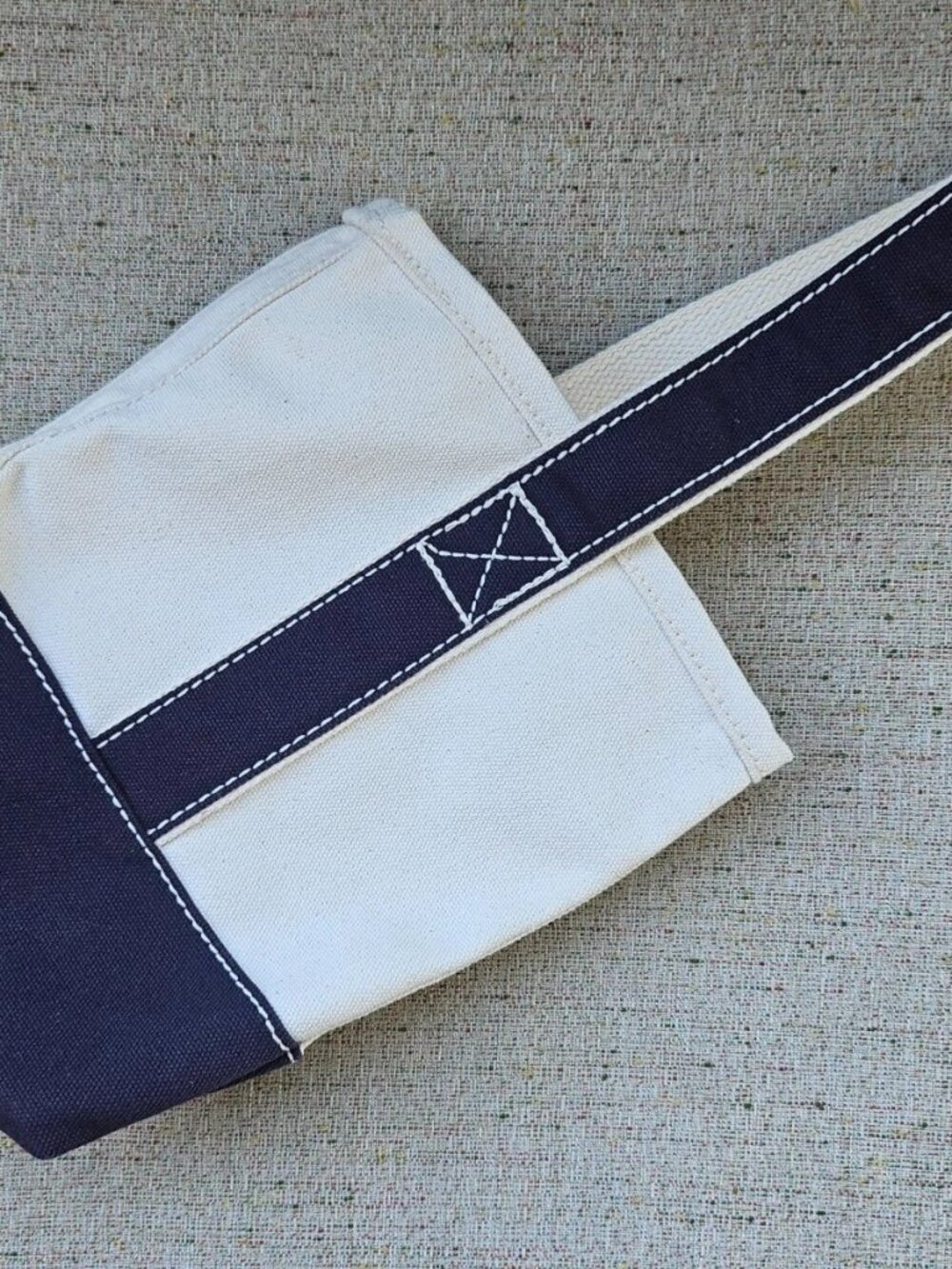 Land End Home Bag Blue/White Canvas Hand Bag Cup Holder Bag